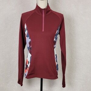 Marmot Women's M Burgundy Camo Fleece Quarter Zip Running Gorpcore Pullover